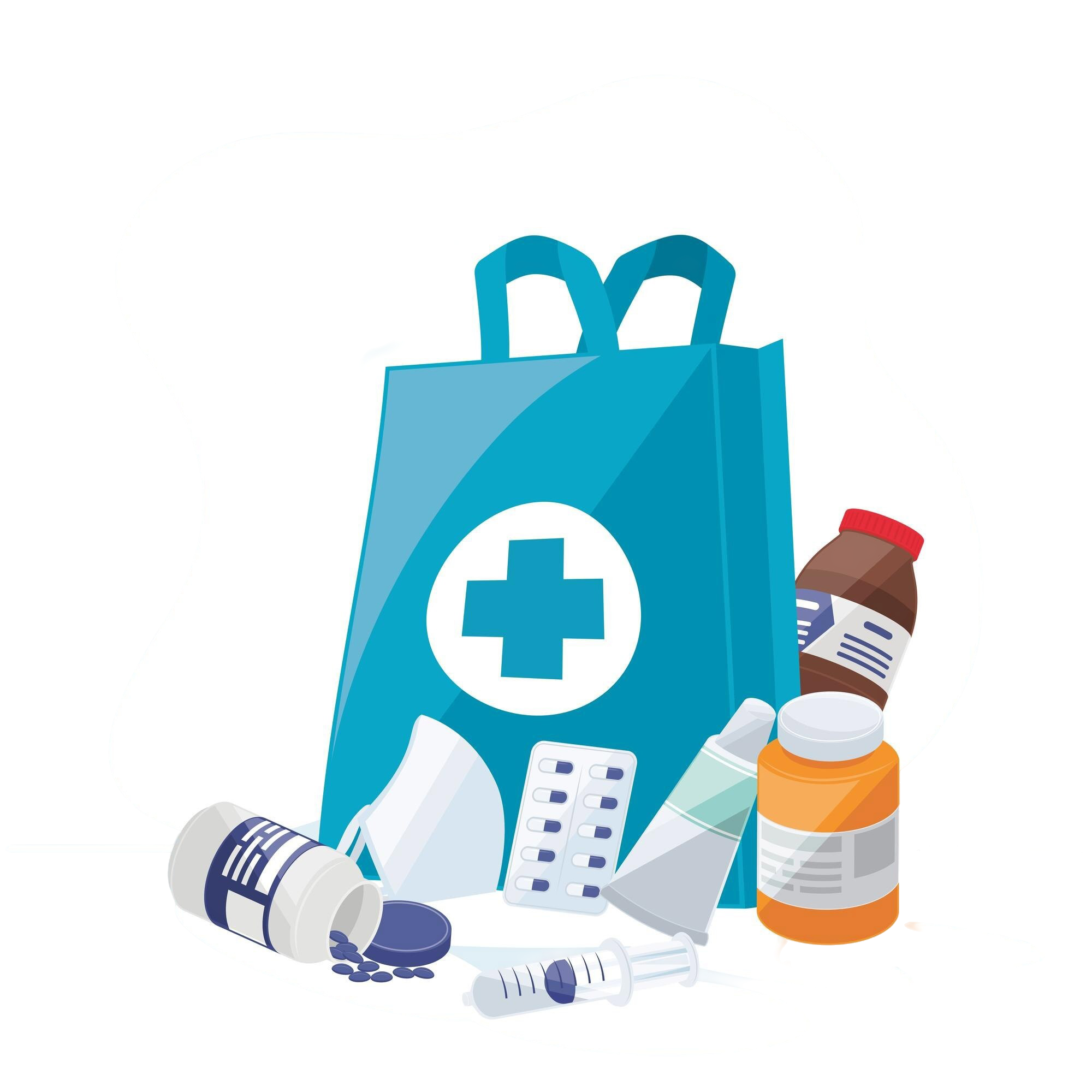 Pharmacy paper bag with medicine